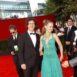 Andy Samberg;Joanna Newsom; in The 61st Annual Primetime Emmy Awards - Arrivals