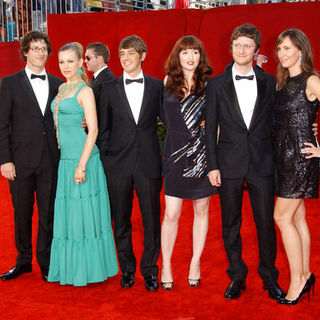 Andy Samberg;Joanna Newsom;Jorma Taccone;Akiva Schaffer; in The 61st Annual Primetime Emmy Awards - Arrivals