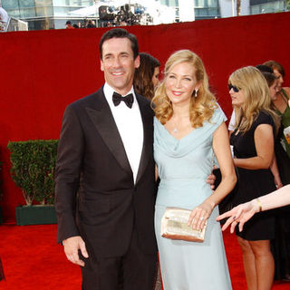 Jon Hamm;Jennifer Westfeldt; in The 61st Annual Primetime Emmy Awards - Arrivals