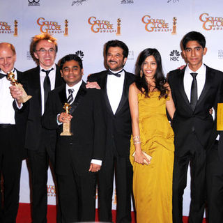 Anil Kapoor;Danny Boyle;Dev Patel;Freida Pinto; in 66th Annual Golden Globes - Press Room