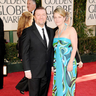Ricky Gervais;Jane Fallon; in 66th Annual Golden Globes - Arrivals