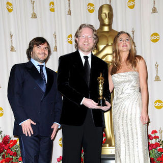 Jack Black;Andrew Stanton;Jennifer Aniston; in 81st Annual Academy Awards - Press Room