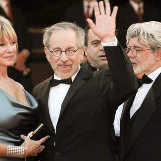 Steven Spielberg;Kate Capshaw;George Lucas; in 2008 Cannes Film Festival - "Indiana Jones and the Kingdom of the Crystal Skull" Premiere - Arrival