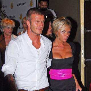 David Beckham;Victoria Adams; in David & Victoria Beckham Celebrate a Night Out with Tom Cruise and Katie Holmes at Shabay Night Club
