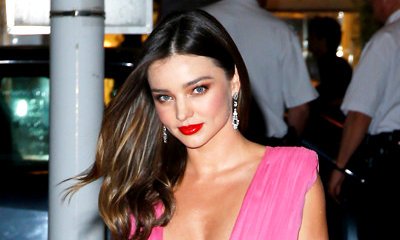 Miranda Kerr Shows Off Major Cleavage in Plunging Pink Thigh-Split Gown