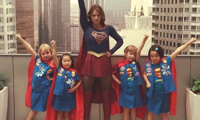 Melissa Benoist Meets Super Girl Scouts on Set of 'Supergirl'