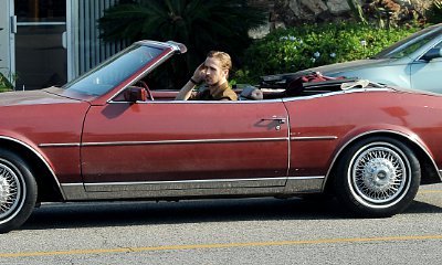 Ryan Gosling Rides Classic Car  on 'La La Land' Set