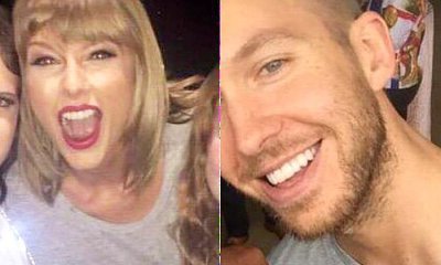Taylor Swift Looks Content Wearing Boyfriend Calvin Harris' Gray Shirt