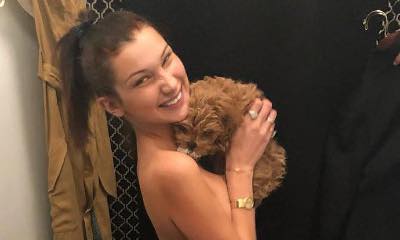 Bella Hadid Poses Nearly Naked While Cuddling Her New Puppy