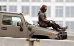 Sebastian Stan Filming 'Captain America: The Winter Soldier' Action Scene on Hood of Car