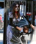 Sandra Bullock and Son Louis Sport Skeleton Costumes at Halloween Party