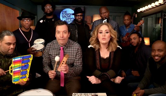 Adele Sings 'Hello' With Jimmy Fallon and The Roots Using Classroom Instruments