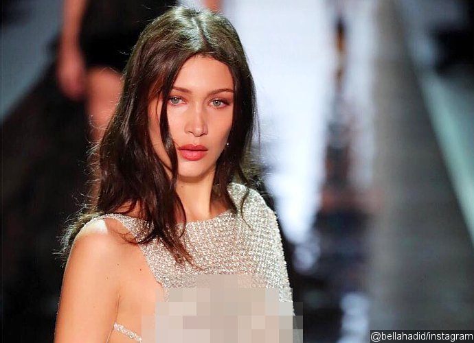 Bella Hadid Bares Her Nipples Again in Sheer Dress on Alexandre Vauthier SS17 Show