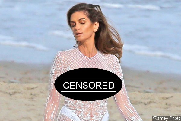 Cindy Crawford Ditches Bra, Flashes Nipples in Sheer Dress During Beach Photoshoot