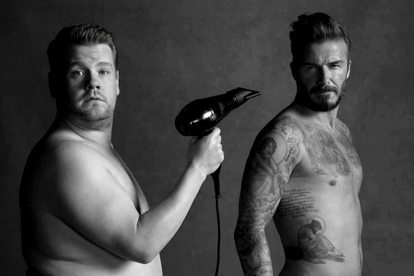 David Beckham and James Corden Go Shirtless in Underwear Ad Parody