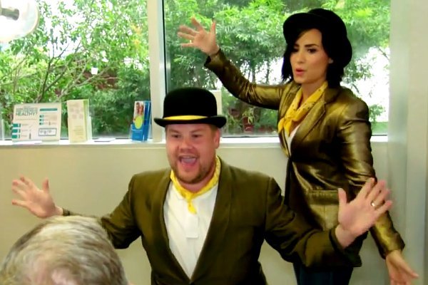 Video: Demi Lovato Delivers Singing Telegrams, Shaves a Dentist's Head on 'Late Late Show'