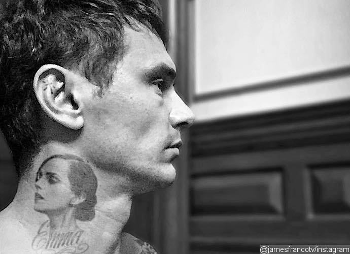 james franco tattoos emma watson s face on his neck james franco tattoos emma watson s face on his neck