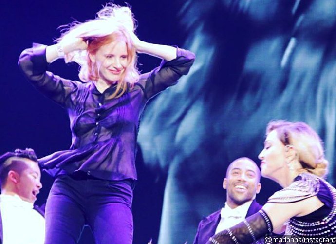 Jessica Chastain Spanks Madonna on Stage During Prague Concert