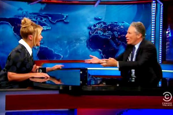 Video: Jon Stewart Welcomes Amy Schumer as He Kicks Off His Final Week on 'Daily Show'