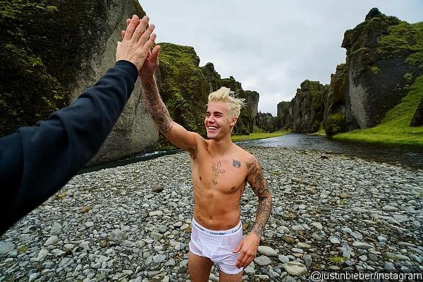 Justin Bieber Only Wears Wet Boxer-Briefs After Jumping Into Glacial Lake in Iceland