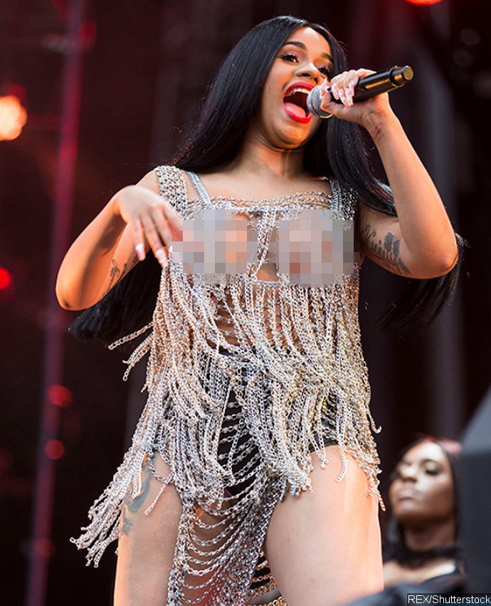 Erotisk Cardi B looks nearly naked in nude dress after nip-slip at Pre-Gram...