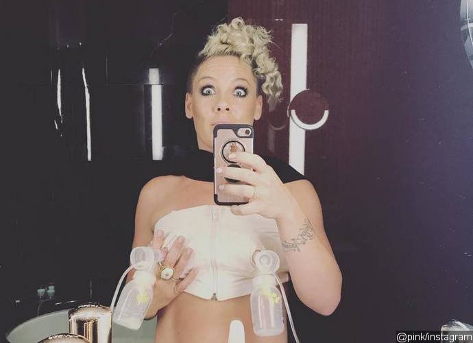 Pink Bares Her Abs While Pumping Breast Milk