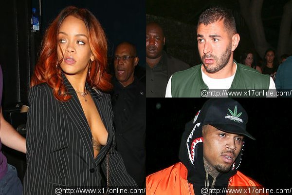 Rihanna, Rumored Boyfriend Karim Benzema and Ex Chris Brown Partying at the Same Club