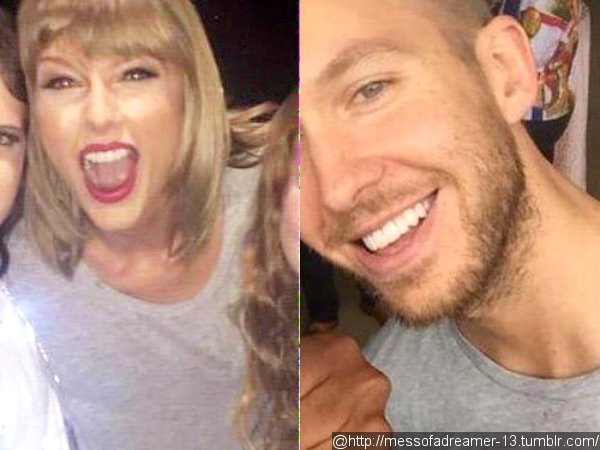 Taylor Swift Looks Content Wearing Boyfriend Calvin Harris' Gray Shirt