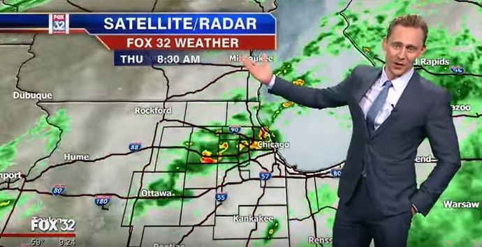Tom Hiddleston Crashes Live Weather Report, Blames Storm on Thor