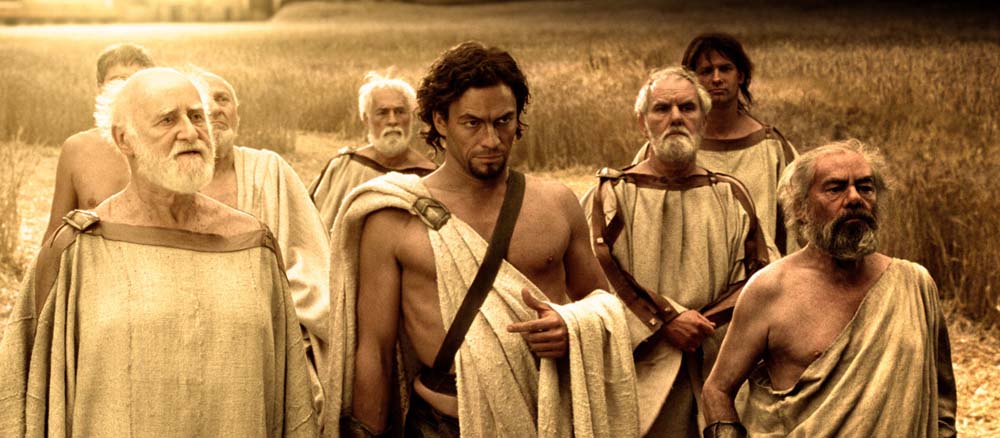 Dominic West as Theron, with a group of Spartan Councilmen, in Warner Bros. Pictures' 300  (2007)