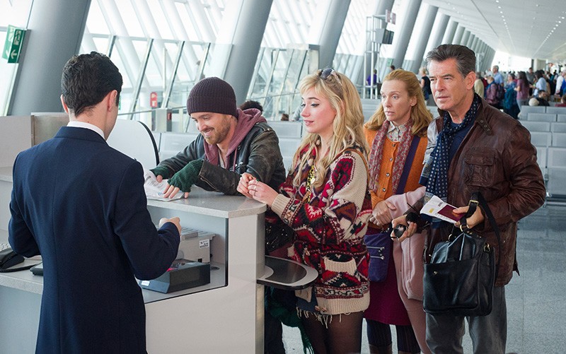 Aaron Paul, Imogen Poots, Toni Collette and Pierce Brosnan in Magnolia Pictures' A Long Way Down (2014)