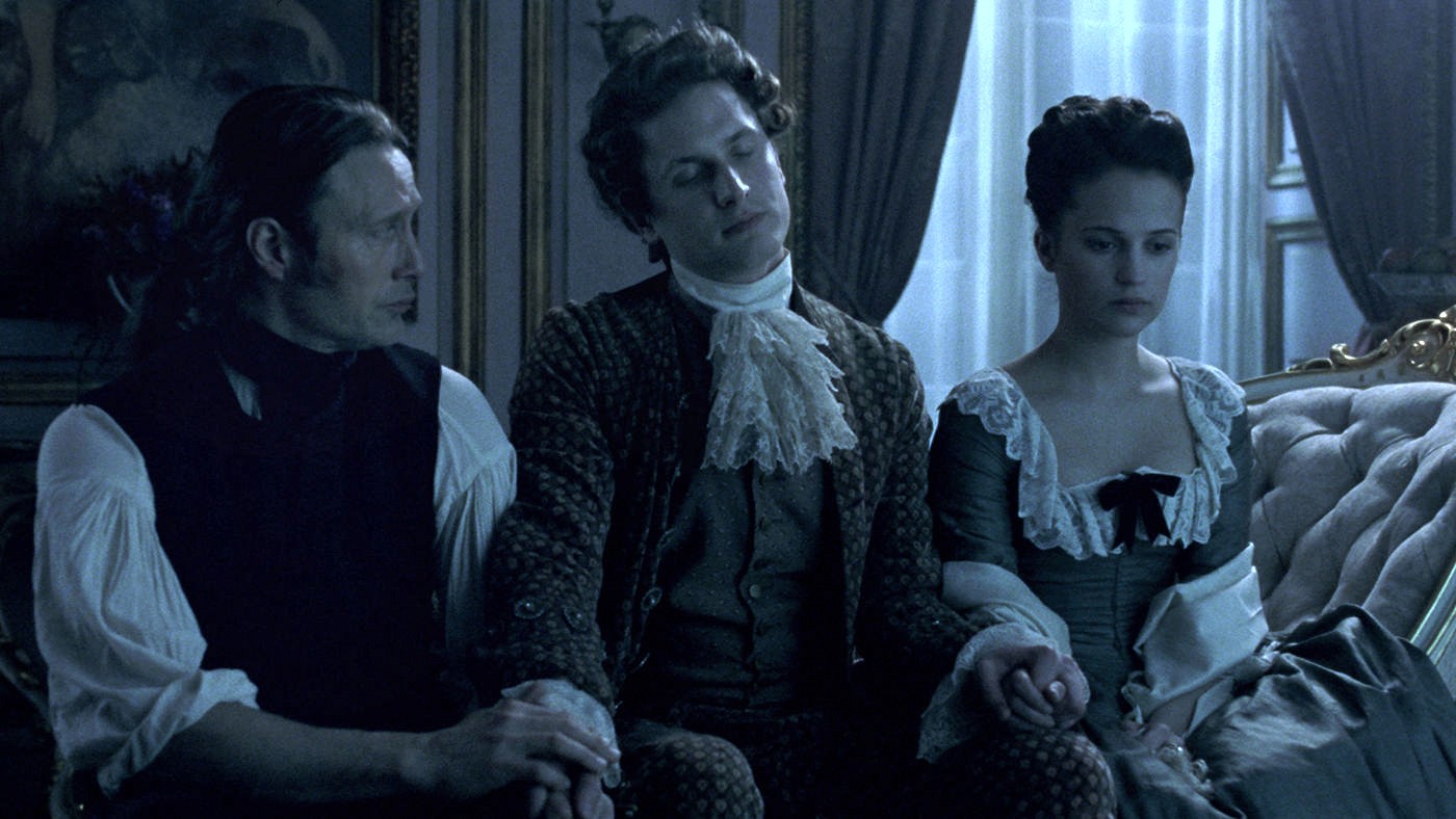 Mads Mikkelsen stars as Johann Friedrich Struensee and Alicia Vikander stars as Caroline Mathilde in Magnolia Pictures' A Royal Affair (2012)