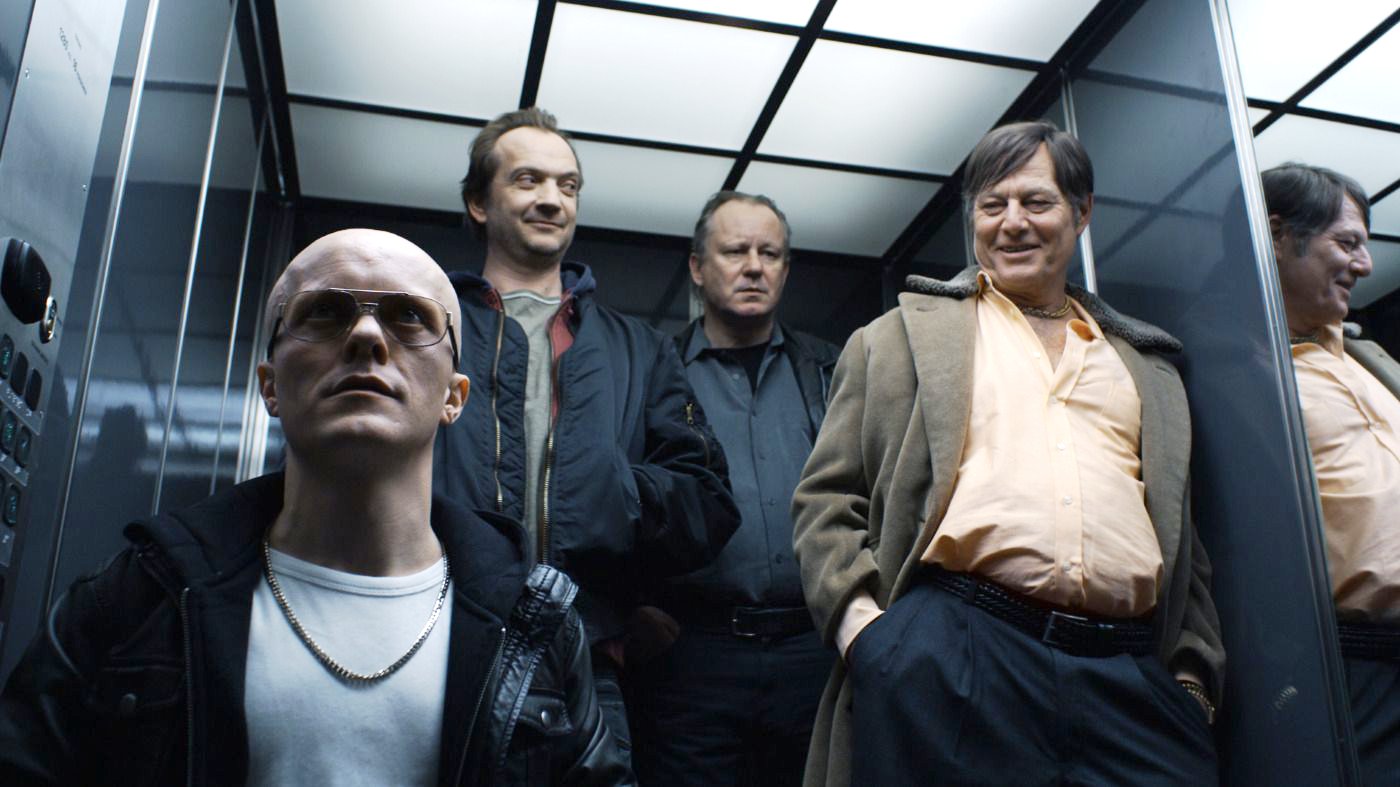Knut Jargen Skaro, Gard B. Eidsvold, Stellan Skarsgard and Bjorn Floberg in Strand Releasing's A Somewhat Gentle Man (2011)