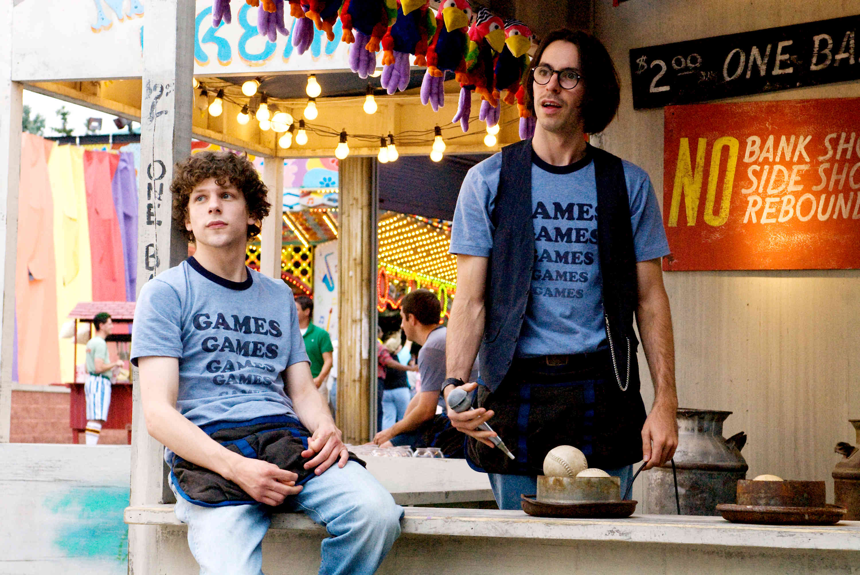 Jesse Eisenberg stars as James Brennan and Martin Starr stars as Joel in Miramax Films' Adventureland (2009)