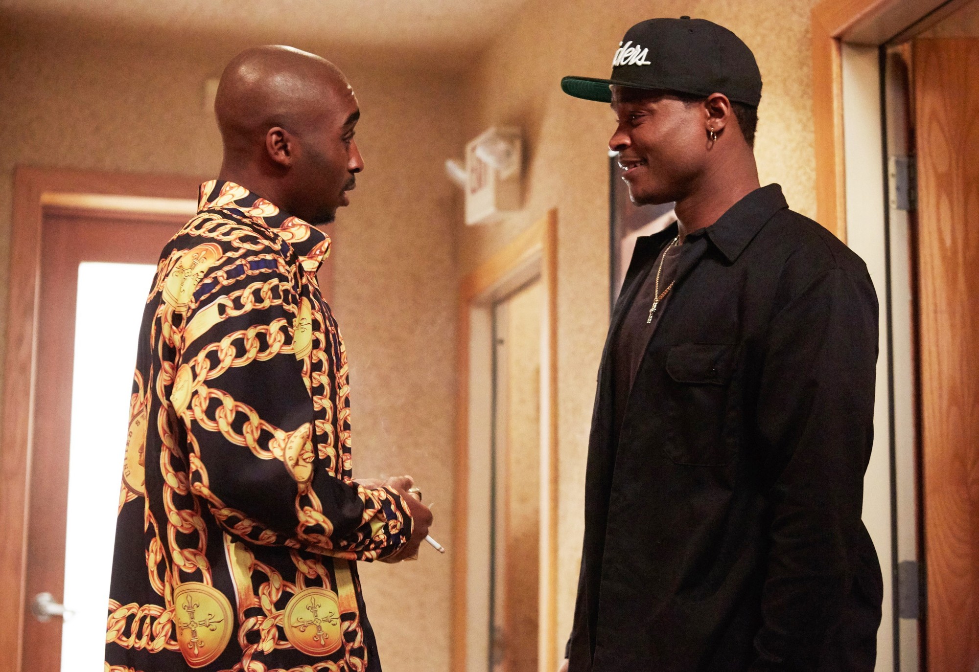 Demetrius Shipp Jr. stars as Tupac Shakur and Harold House Moore stars as Dr. Dre in Summit Entertainment's All Eyez on Me (2017)