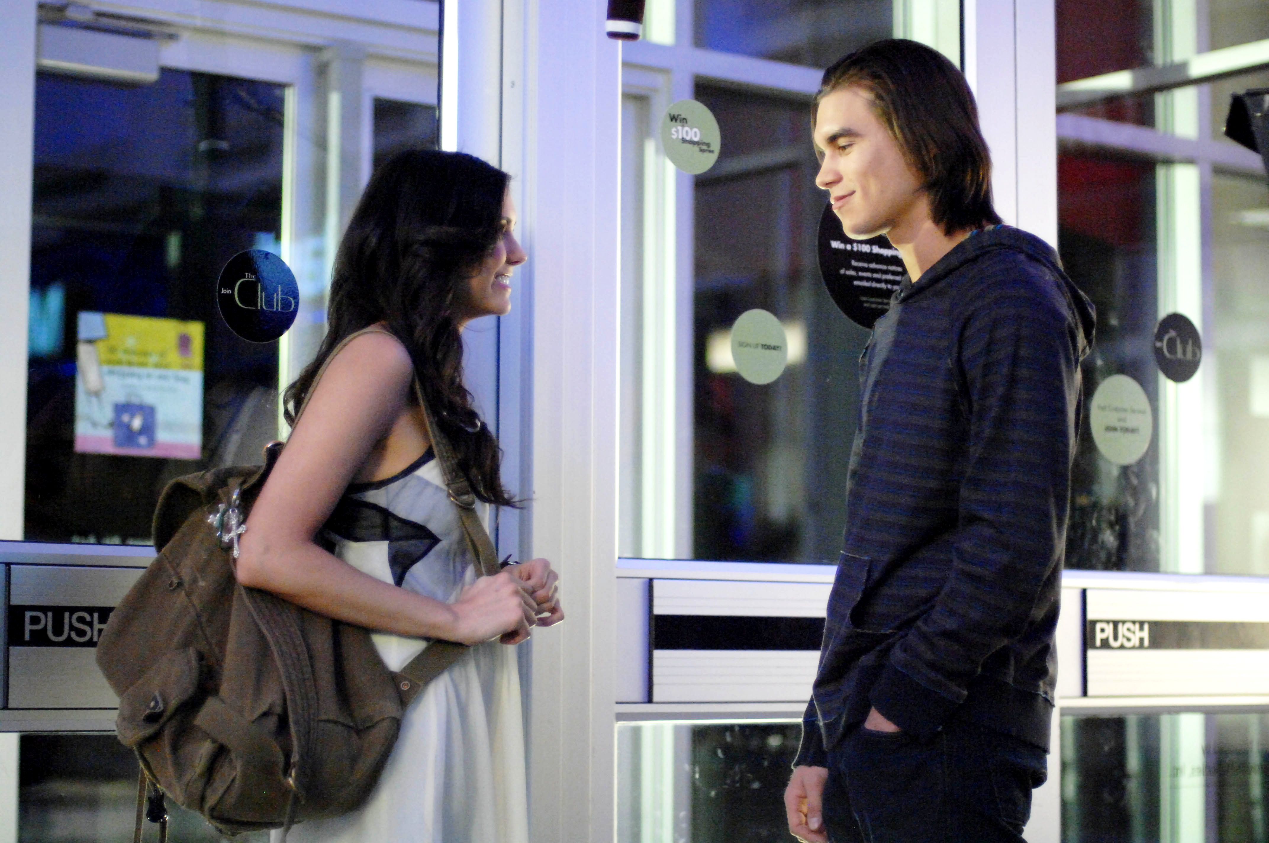 Ally (Nina Dobrev) and Joey (Rob Mayes) say goodbye at mall in The American Mall (2008)
