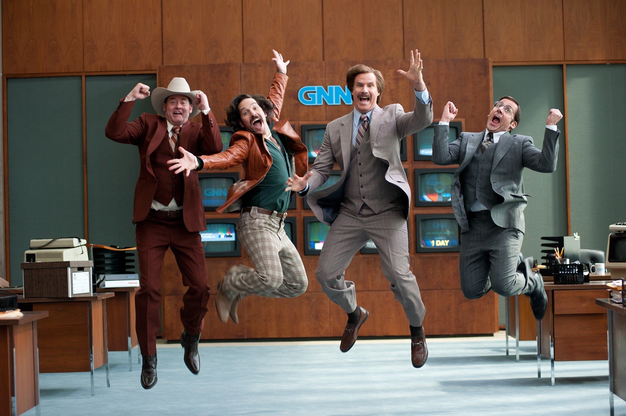 David Koechner, Paul Rudd, Will Ferrell and Steve Carell in Paramount Pictures' Anchorman: The Legend Continues (2013)