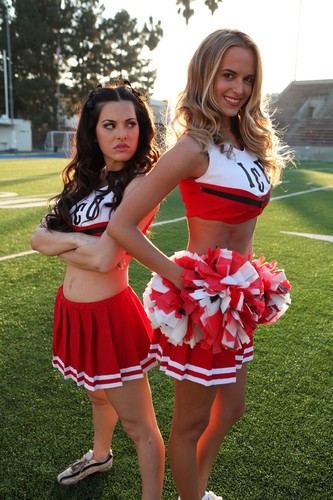 Olivia Alexander stars as Brittany Andrews and Jena Sims stars as Cassie Stratford in Epix's Attack of the 50 Foot Cheerleader (2012)