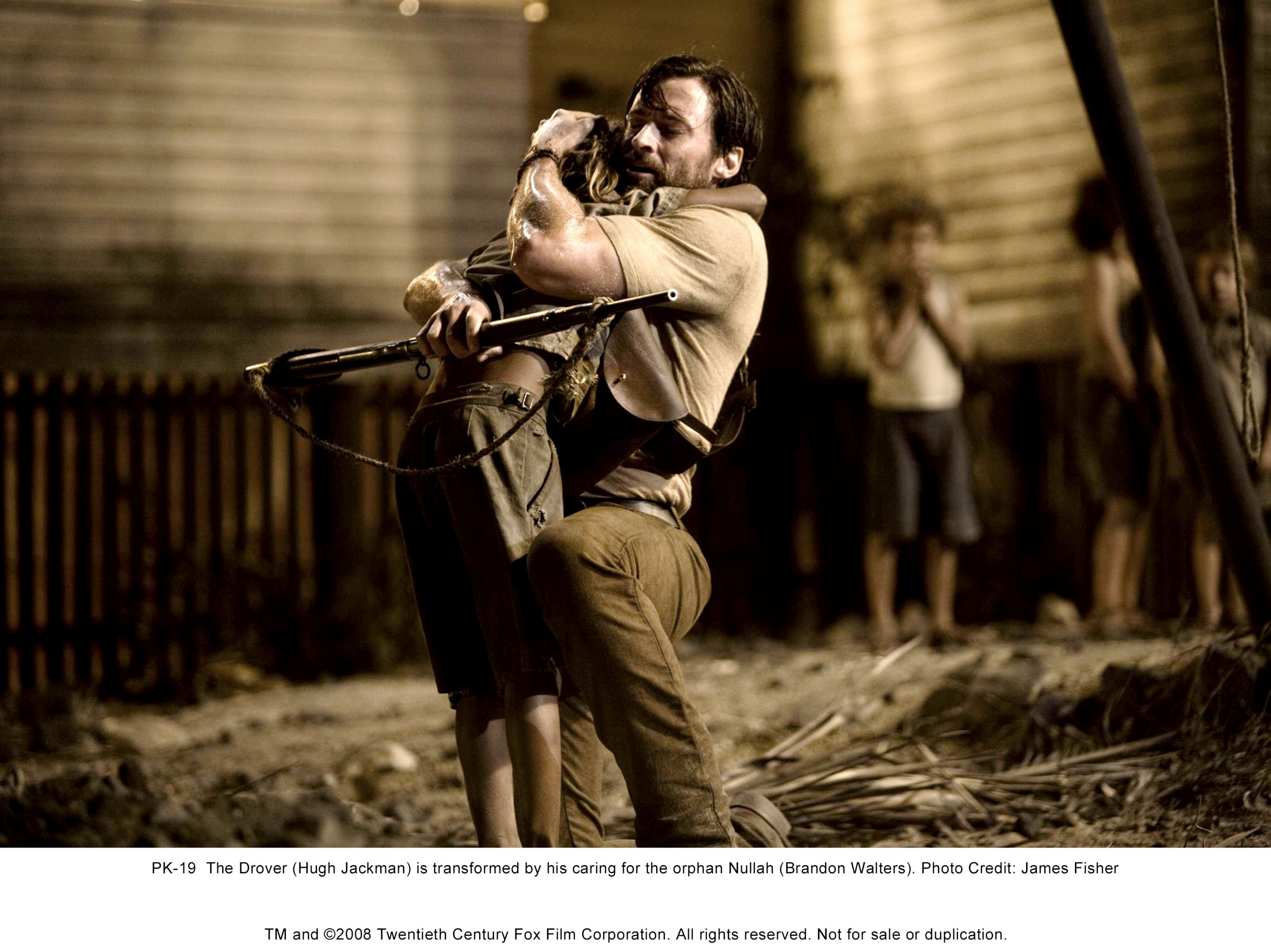 Brandon Walters stars as Nullah and Hugh Jackman stars as The Drover in The 20th Century Fox's Australia (2008). Photo credit by James Fisher.