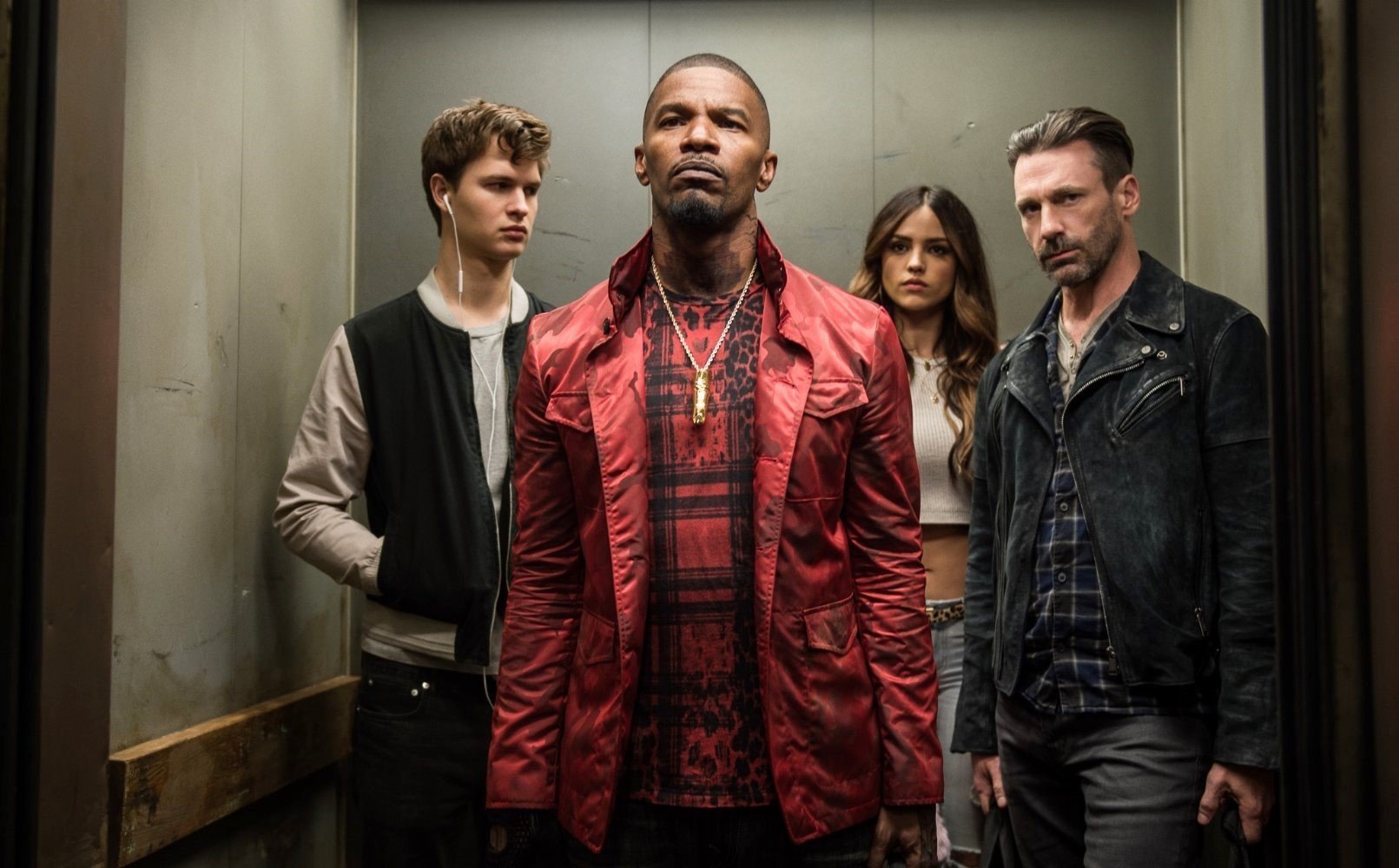 Ansel Elgort, Jamie Foxx, Eiza Gonzalez and Jon Hamm in TriStar Pictures' Baby Driver (2017)