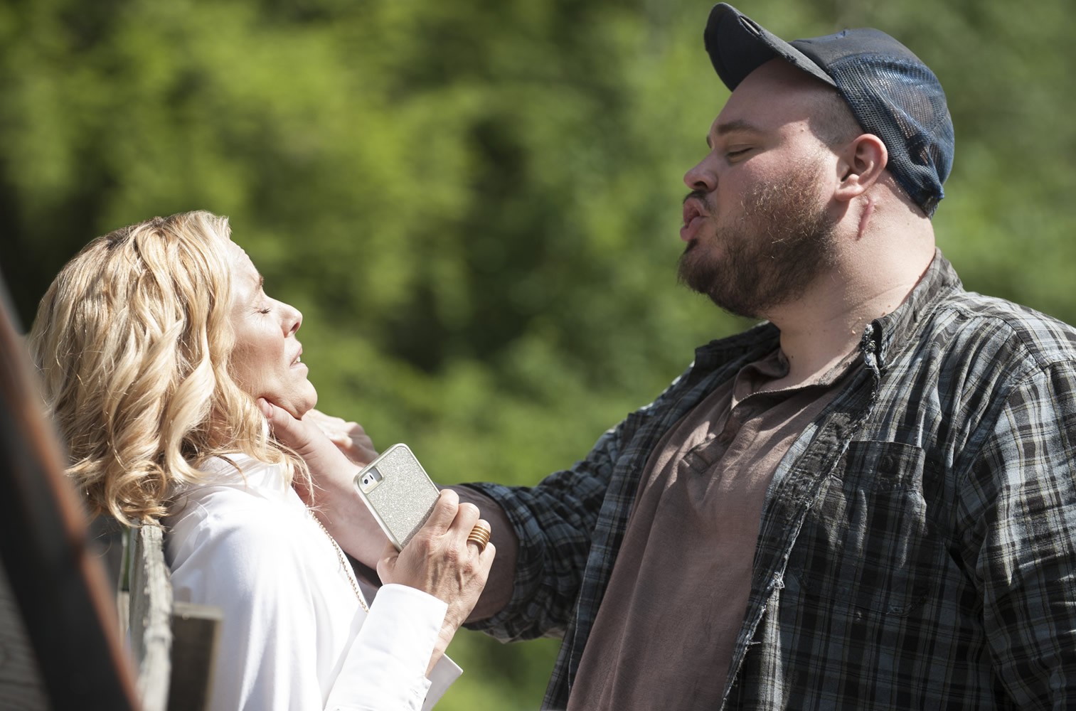 Maria Bello stars as Tess Thorne and Will Harris stars as Lester in Lifetime's Big Driver (2014)