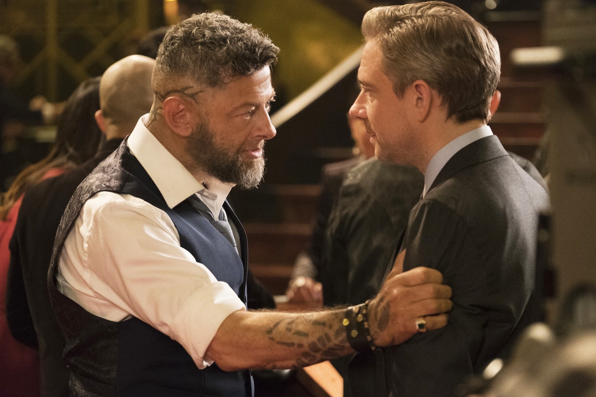 Andy Serkis stars as Ulysses Klaue/Klaw and Martin Freeman stars as Everett K. Ross in Walt Disney Pictures' Black Panther (2018)