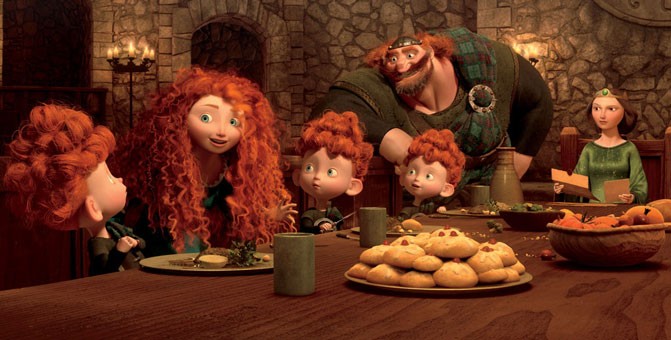 Princess Merida, The Triplets, King Fergus and Queen Elinor of Walt Disney Pictures' Brave (2012)
