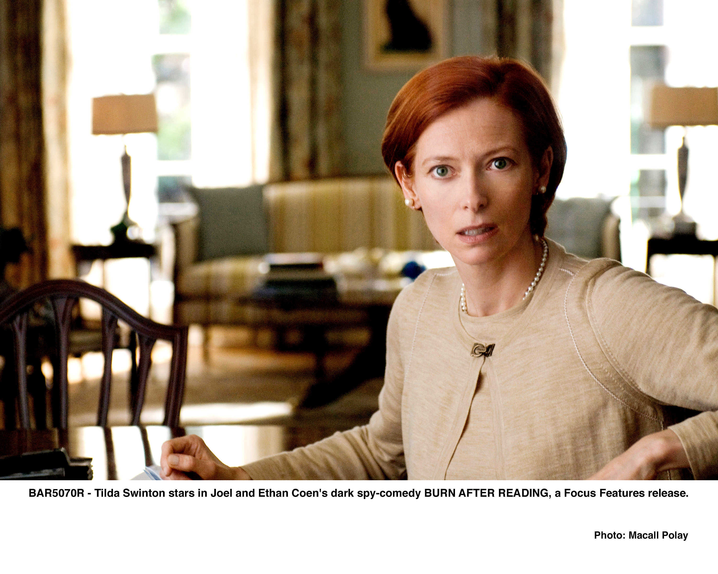 Tilda Swinton stars as Katie Cox in Focus Features' Burn After Reading (2008). Photo credit by Macall Polay.