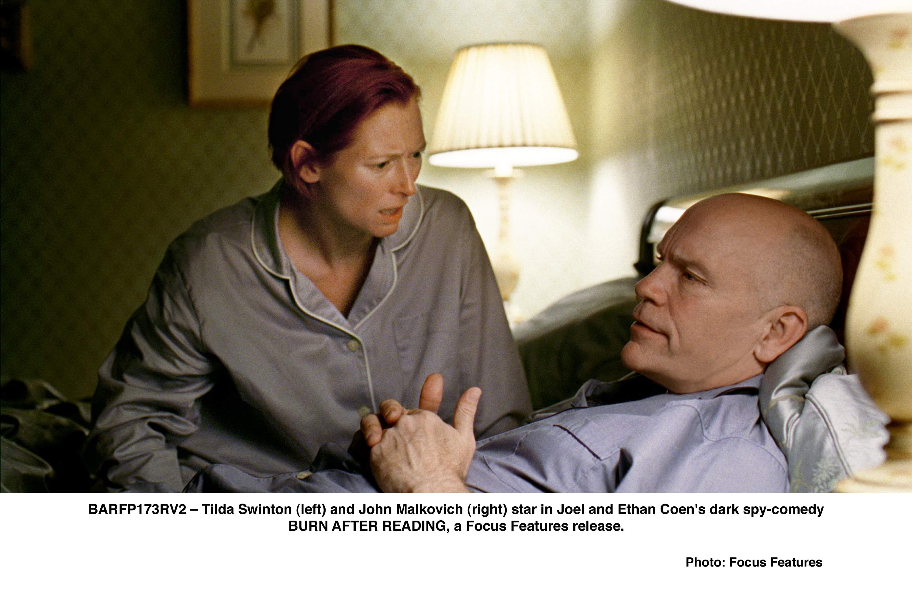 Tilda Swinton (left) and Richard Jenkins (right) star in Joel and Ethan Coen's dark spy-comedy BURN AFTER READING, a Focus Features release.