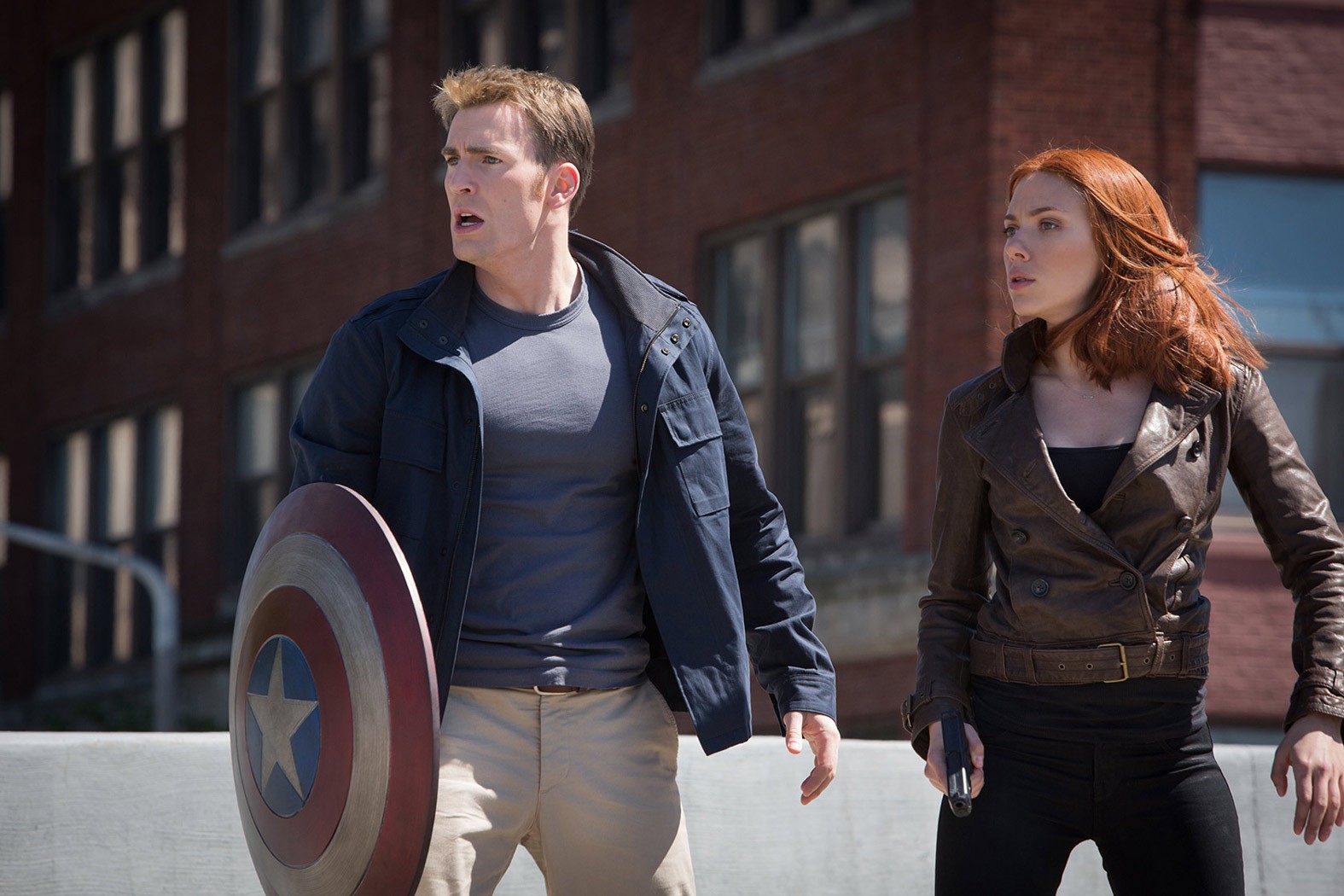 Chris Evans stars as Steve Rogers/Captain America and Scarlett Johansson stars as Natasha Romanoff/Black Widow in Walt Disney Pictures' Captain America: The Winter Soldier (2014)