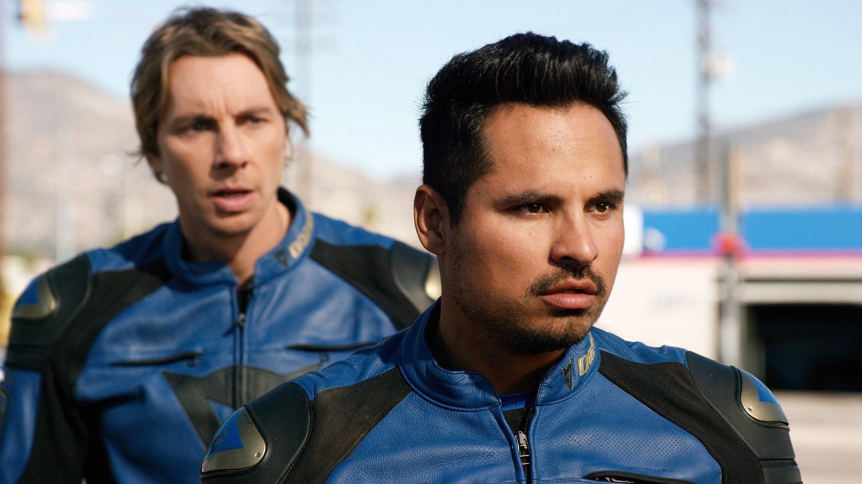 Dax Shepard stars as Jon Baker and Michael Pena stars as Frank 'Ponch' Poncherello in Warner Bros. Pictures' CHiPs (2017)