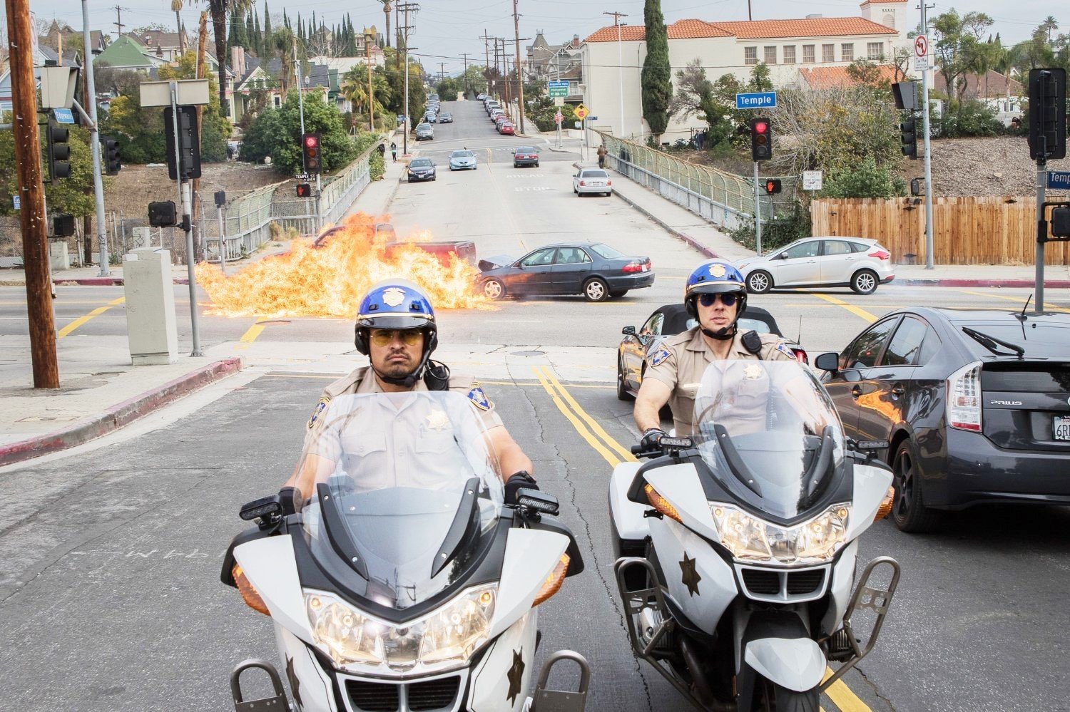 Michael Pena stars as Frank 'Ponch' Poncherello and Dax Shepard stars as Jon Baker in Warner Bros. Pictures' CHiPs (2017)