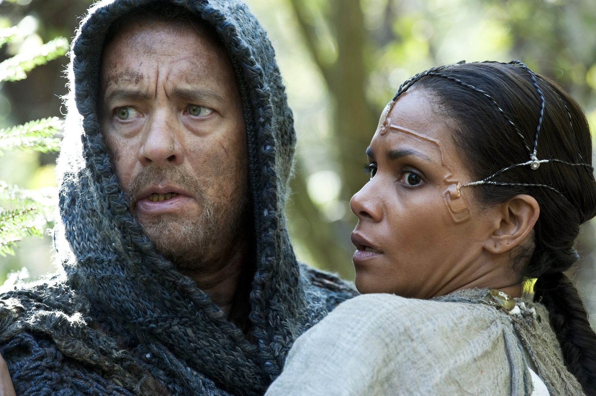 Tom Hanks stars as Valleysman Zachry and Halle Berry stars as Meronym in Warner Bros. Pictures' Cloud Atlas (2012)