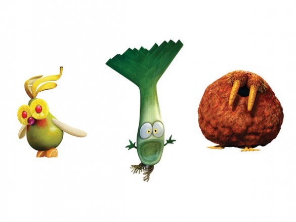 The Fruit Cockatiel, Leek and Meatbalrus from Columbia Pictures' Cloudy with a Chance of Meatballs 2 (2013)